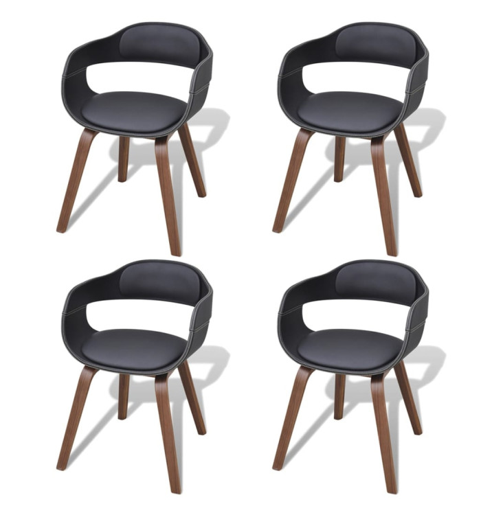 Chaises à manger lot de 4 noir bois courbé et similicuir | Mobilier & Déco