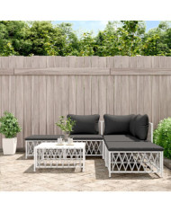 Salon de jardin avec coussins 6 pcs blanc acier | Mobilier & Déco