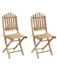 Chaises pliables de jardin lot de 2 avec coussins Bambou | Mobilier & Déco