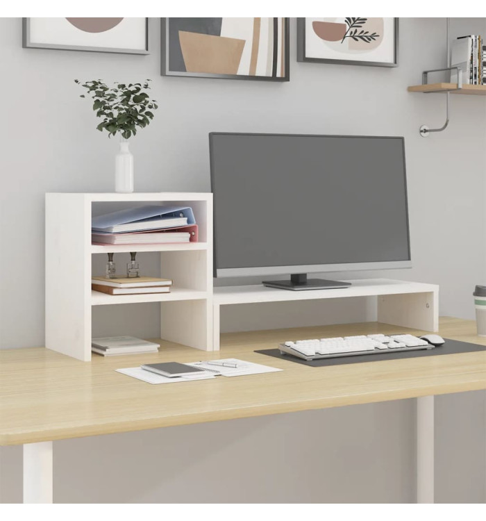 Support de moniteur Blanc 81x20x30 cm Bois de pin solide | Mobilier & Déco