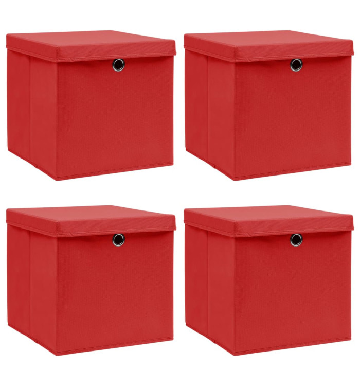 Boîtes de rangement et couvercles 4 pcs Rouge 32x32x32 cm Tissu | Mobilier & Déco