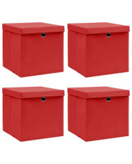 Boîtes de rangement et couvercles 4 pcs Rouge 32x32x32 cm Tissu | Mobilier & Déco