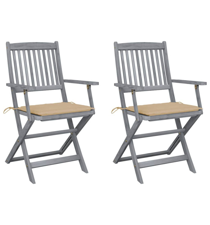 Chaises pliables d'extérieur lot de 2 et coussins Bois d'acacia | Mobilier & Déco