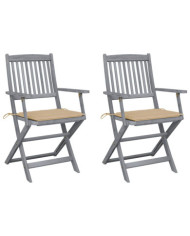 Chaises pliables d'extérieur lot de 2 et coussins Bois d'acacia | Mobilier & Déco