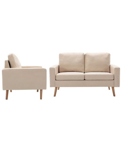 Ensemble de canapés 2 pcs Tissu Crème | Mobilier & Déco