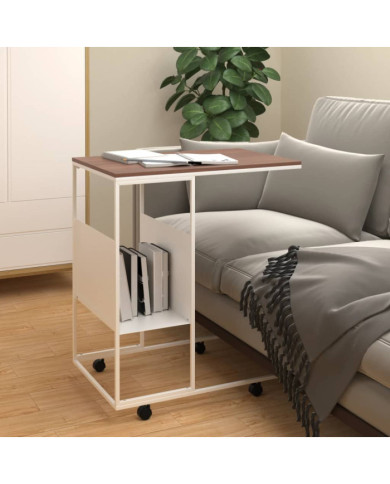 Table d'appoint avec roues blanc 55x36x63,5cm bois d'ingénierie | Mobilier & Déco