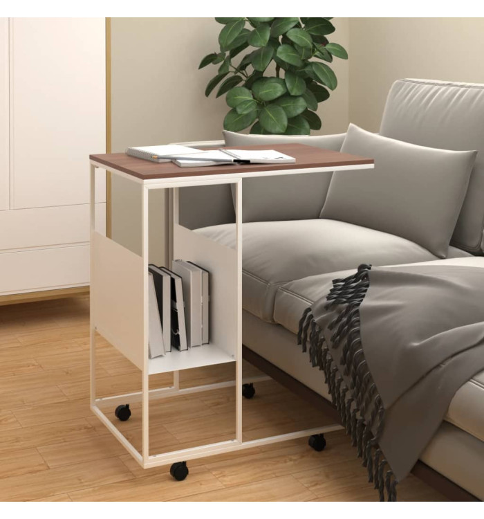 Table d'appoint avec roues blanc 55x36x63,5cm bois d'ingénierie | Mobilier & Déco