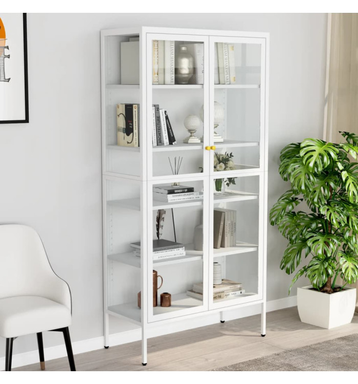 Vitrine d'exposition Blanc 90x40x180 cm Acier et verre trempé | Mobilier & Déco