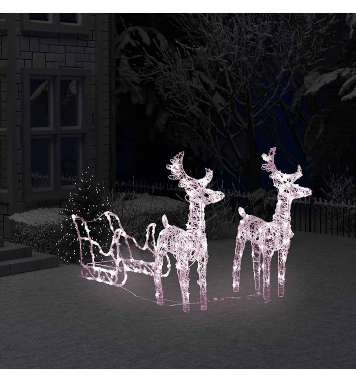 Décoration de Noël Rennes et traîneau 160 LED 130 cm Acrylique | Mobilier & Déco