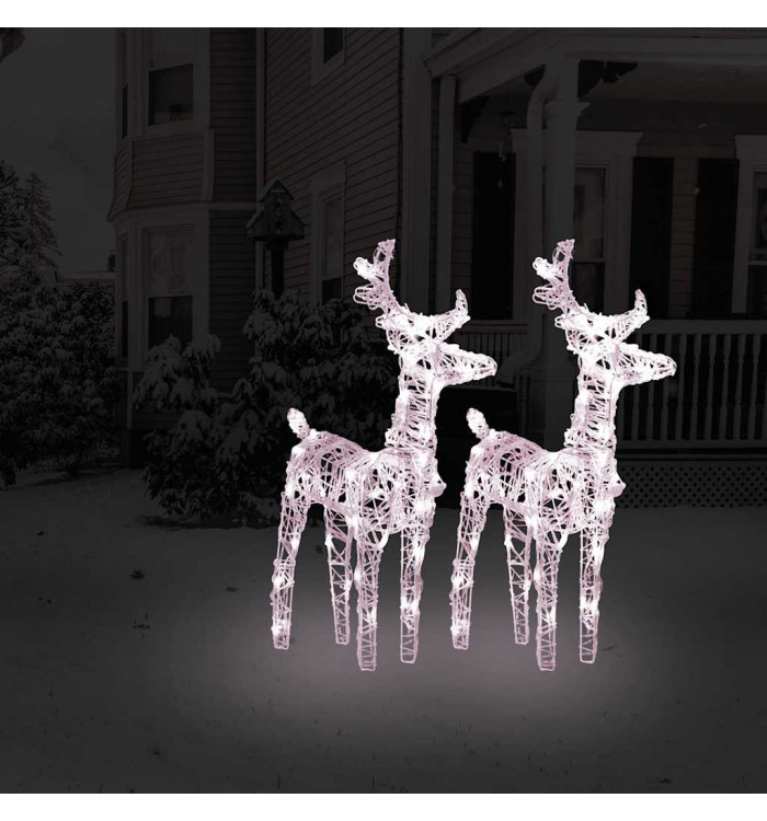 Rennes de Noël 2 pcs 80 LED Blanc chaud Acrylique | Mobilier & Déco