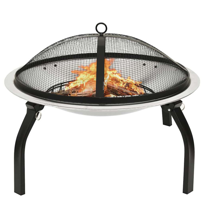 Foyer et barbecue avec tisonnier 2 en 1 56x56x49 cm Inox | Mobilier & Déco