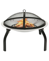 Foyer et barbecue avec tisonnier 2 en 1 56x56x49 cm Inox | Mobilier & Déco