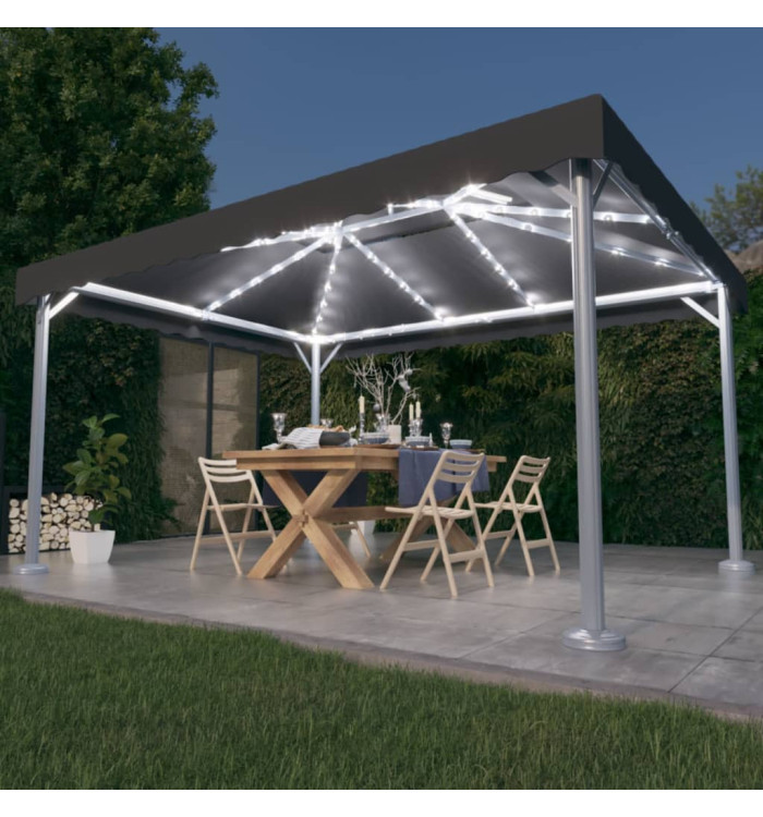 Tonnelle et guirlande lumineuse à LED 4x3m Anthracite Aluminium | Mobilier & Déco