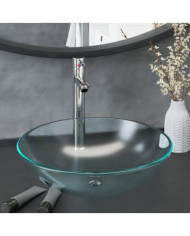 Lavabo de bain avec robinet et drain à poussoir Verre trempé | Mobilier & Déco