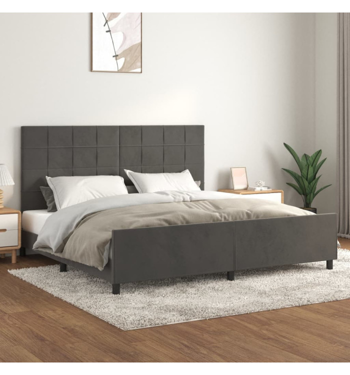 Cadre de lit sans matelas gris foncé 200x200 cm velours | Mobilier & Déco