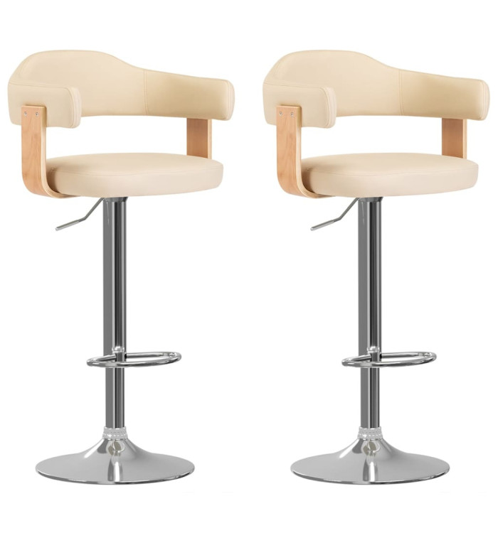 Tabourets de bar lot de 2 crème bois courbé et similicuir | Mobilier & Déco