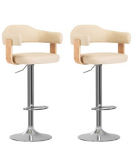 Tabourets de bar lot de 2 crème bois courbé et similicuir | Mobilier & Déco