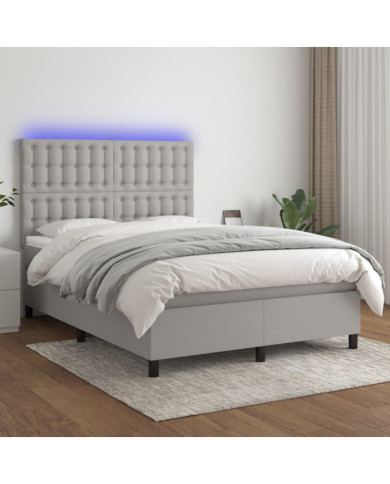 Sommier à lattes de lit et matelas et LED Gris clair 140x190 cm | Mobilier & Déco