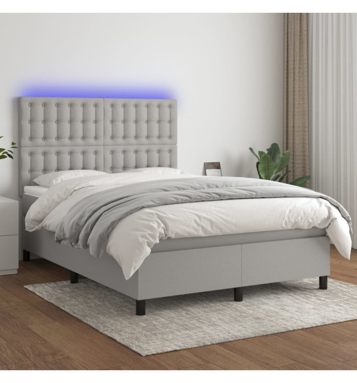 Sommier à lattes de lit et matelas et LED Gris clair 140x190 cm | Mobilier & Déco