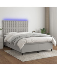 Sommier à lattes de lit et matelas et LED Gris clair 140x190 cm | Mobilier & Déco