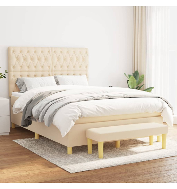 Sommier à lattes de lit avec matelas Crème 140x200 cm Tissu | Mobilier & Déco
