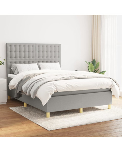 Sommier à lattes de lit avec matelas Gris clair 140x190cm Tissu | Mobilier & Déco