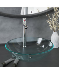 Lavabo de bain avec robinet et drain à poussoir Verre trempé | Mobilier & Déco