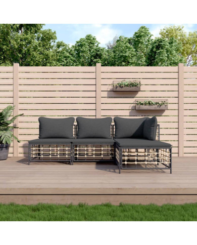 Salon de jardin 4 pcs avec coussins anthracite résine tressée | Mobilier & Déco