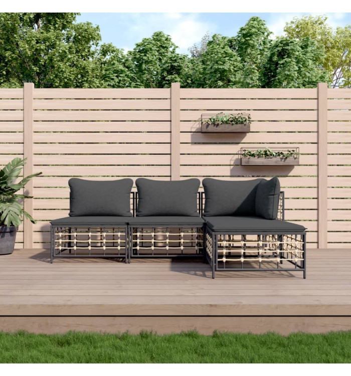 Salon de jardin 4 pcs avec coussins anthracite résine tressée | Mobilier & Déco