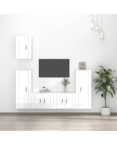 Ensemble de meubles TV 5 pcs Blanc brillant Bois d'ingénierie | Mobilier & Déco