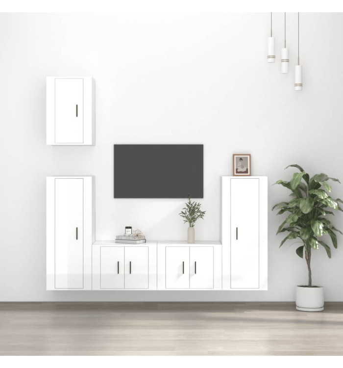 Ensemble de meubles TV 5 pcs Blanc brillant Bois d'ingénierie | Mobilier & Déco
