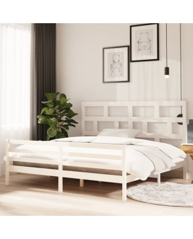Cadre de lit sans matelas blanc bois massif 200x200 cm | Mobilier & Déco
