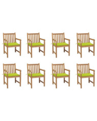 Chaises de jardin lot de 8 avec coussins vert vif Bois de teck | Mobilier & Déco
