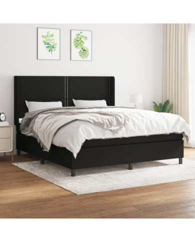 Sommier à lattes de lit avec matelas Noir 180x200 cm Tissu | Mobilier & Déco