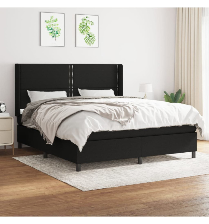 Sommier à lattes de lit avec matelas Noir 180x200 cm Tissu | Mobilier & Déco
