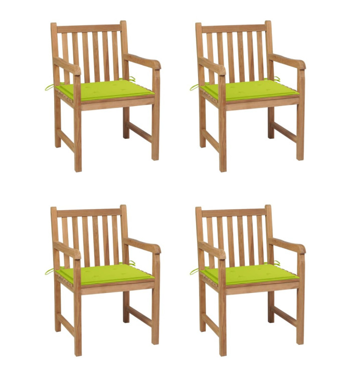 Chaises de jardin lot de 4 avec coussins vert vif Bois de teck | Mobilier & Déco