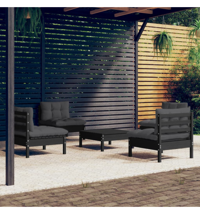 Salon de jardin 5 pcs avec coussins anthracite bois de pin | Mobilier & Déco