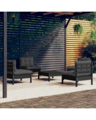 Salon de jardin 5 pcs avec coussins anthracite bois de pin | Mobilier & Déco