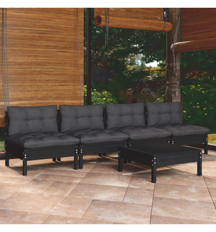 Salon de jardin 5 pcs avec coussins anthracite bois de pin | Mobilier & Déco