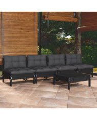 Salon de jardin 5 pcs avec coussins anthracite bois de pin | Mobilier & Déco