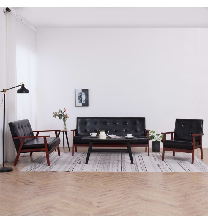 Ensemble de canapés 3 pcs noir similicuir | Mobilier & Déco