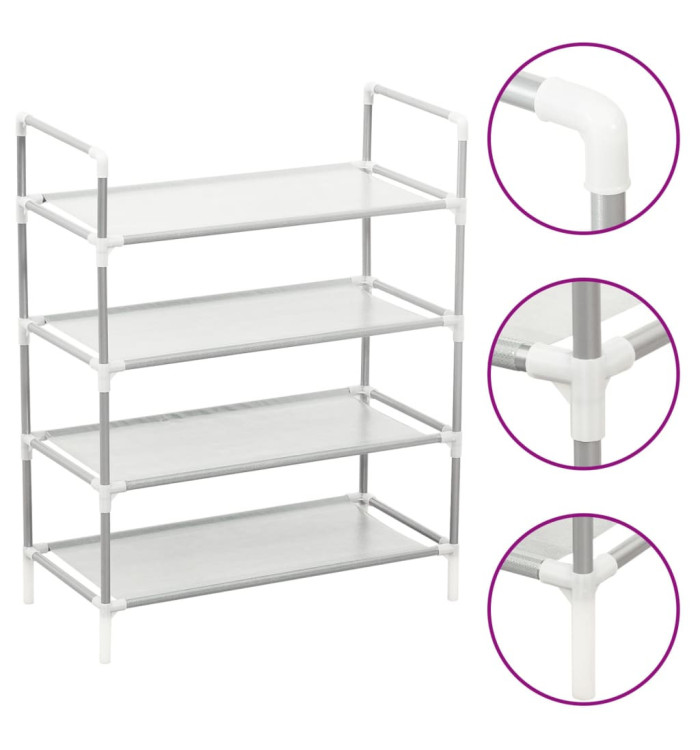 Étagère à chaussures 4 étagères Métal et tissu intissé Argenté | Mobilier & Déco