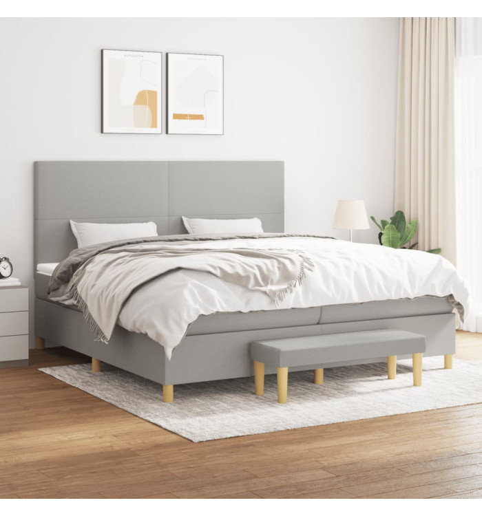 Sommier à lattes de lit avec matelas Gris clair 200x200cm Tissu | Mobilier & Déco