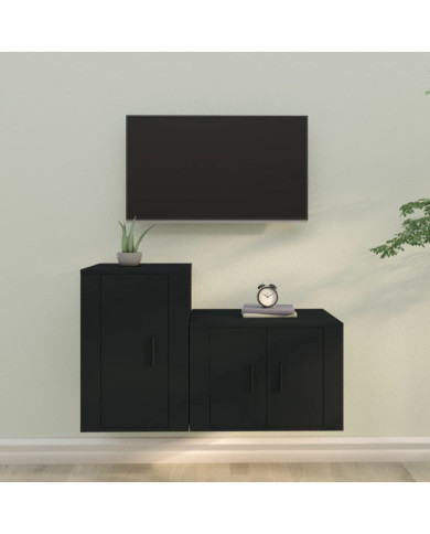 Ensemble de meubles TV 2 pcs noir bois d'ingénierie | Mobilier & Déco