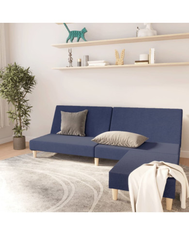 Canapé-lit à 2 places avec repose-pied Bleu Tissu | Mobilier & Déco