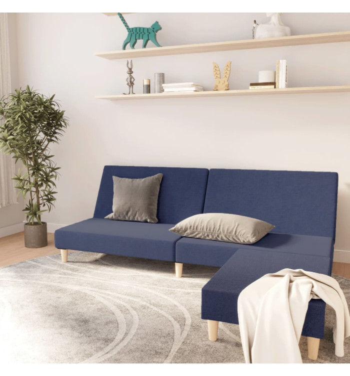 Canapé-lit à 2 places avec repose-pied Bleu Tissu | Mobilier & Déco