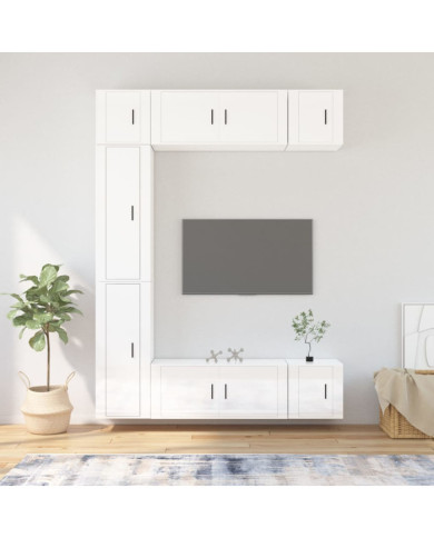 Ensemble de meubles TV 7 pcs Blanc brillant Bois d'ingénierie | Mobilier & Déco