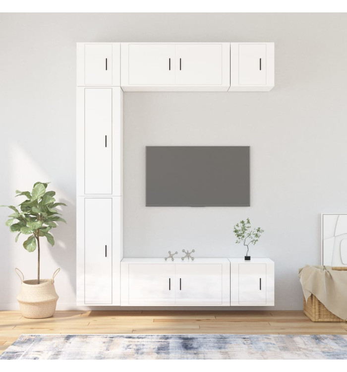 Ensemble de meubles TV 7 pcs Blanc brillant Bois d'ingénierie | Mobilier & Déco