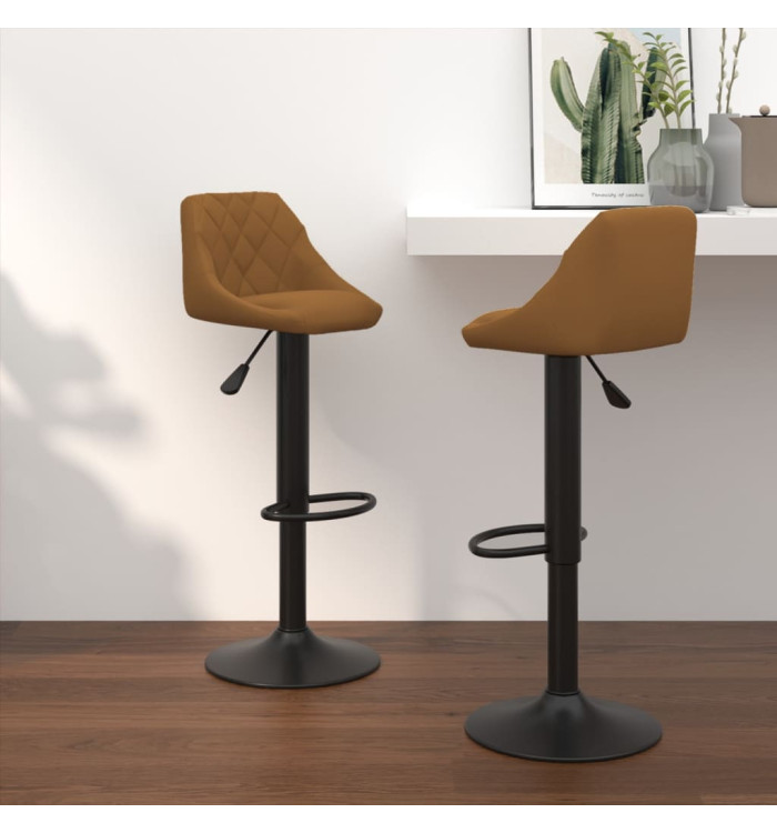 Tabourets de bar lot de 2 marron velours | Mobilier & Déco