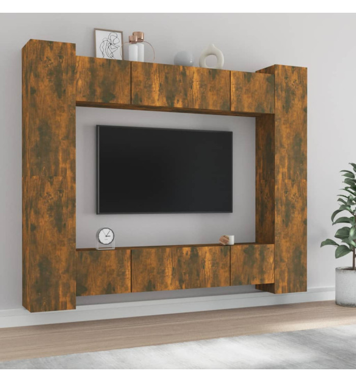 Ensemble de meubles TV 8 pcs Chêne fumé Bois d'ingénierie | Mobilier & Déco